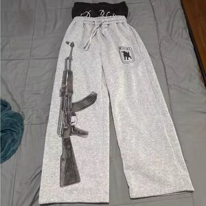 Gray Sweatpants with Graphic Print